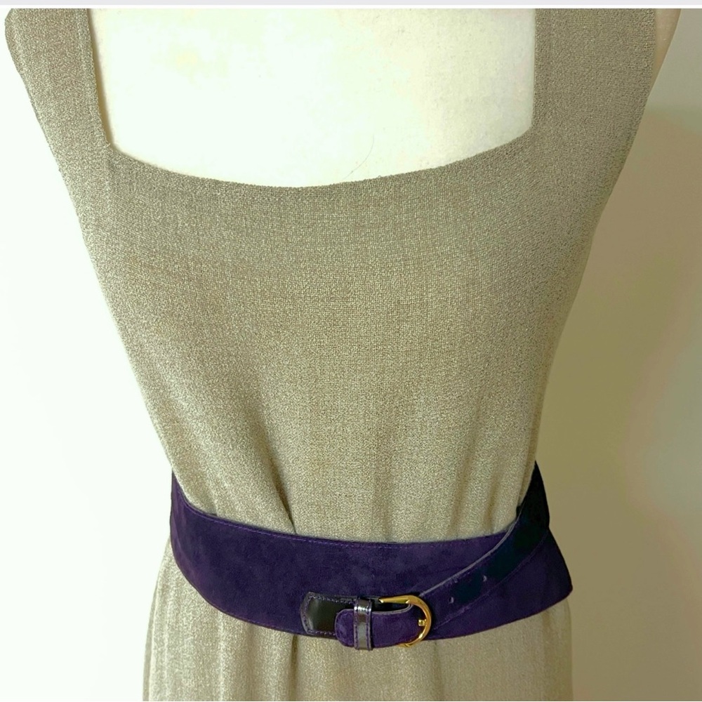🎁 Vintage Leather Belt 1983 French | Deep Purple Suede | Asymmetrical Detail New - Picture 4 of 16